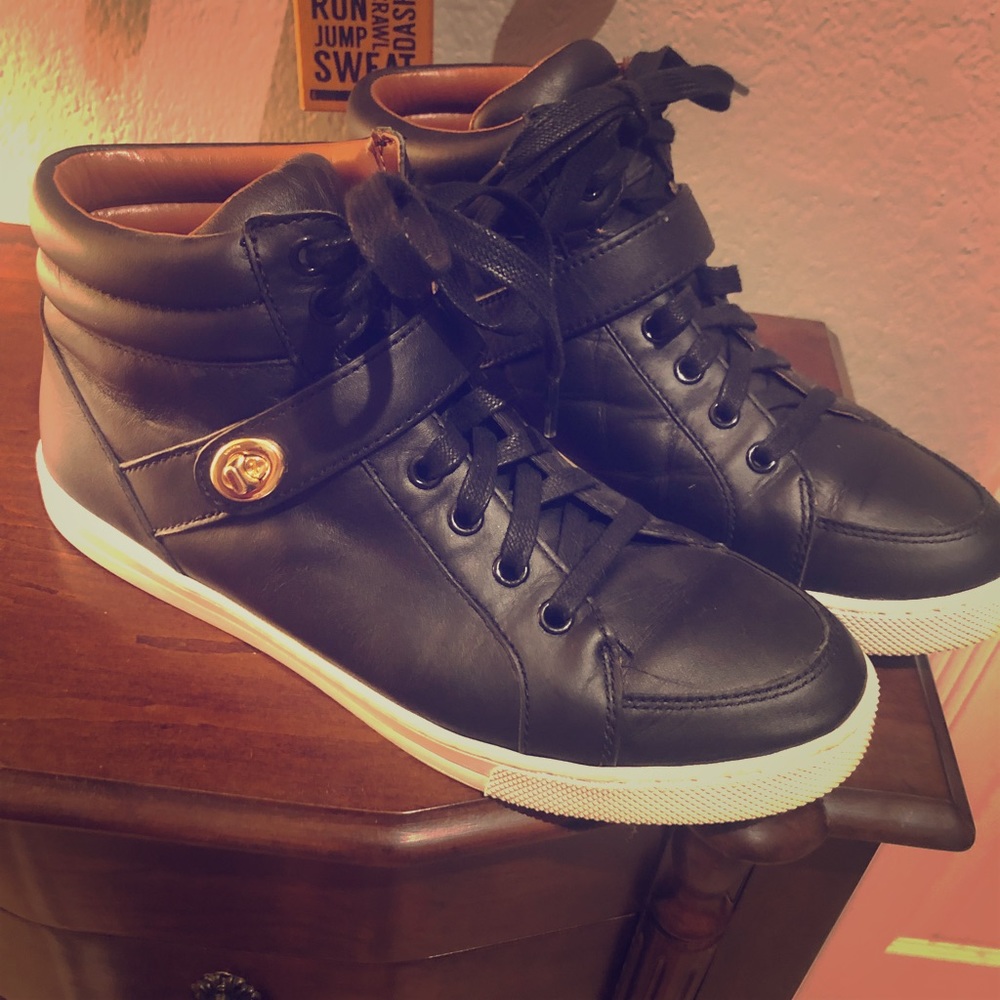 Coach black leather high top sneakers